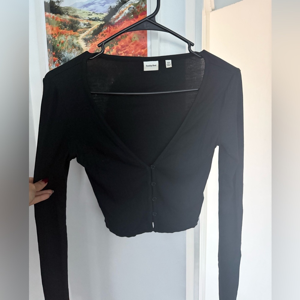 Sunday Best Black Button-Down Crop Sweater